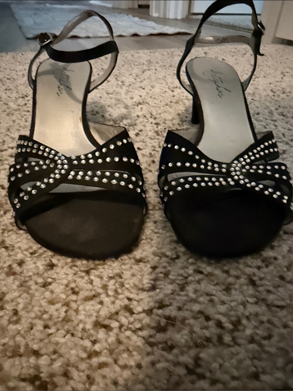 Metaphor Black Rhinestone Bow Ankle-Strap Sandals